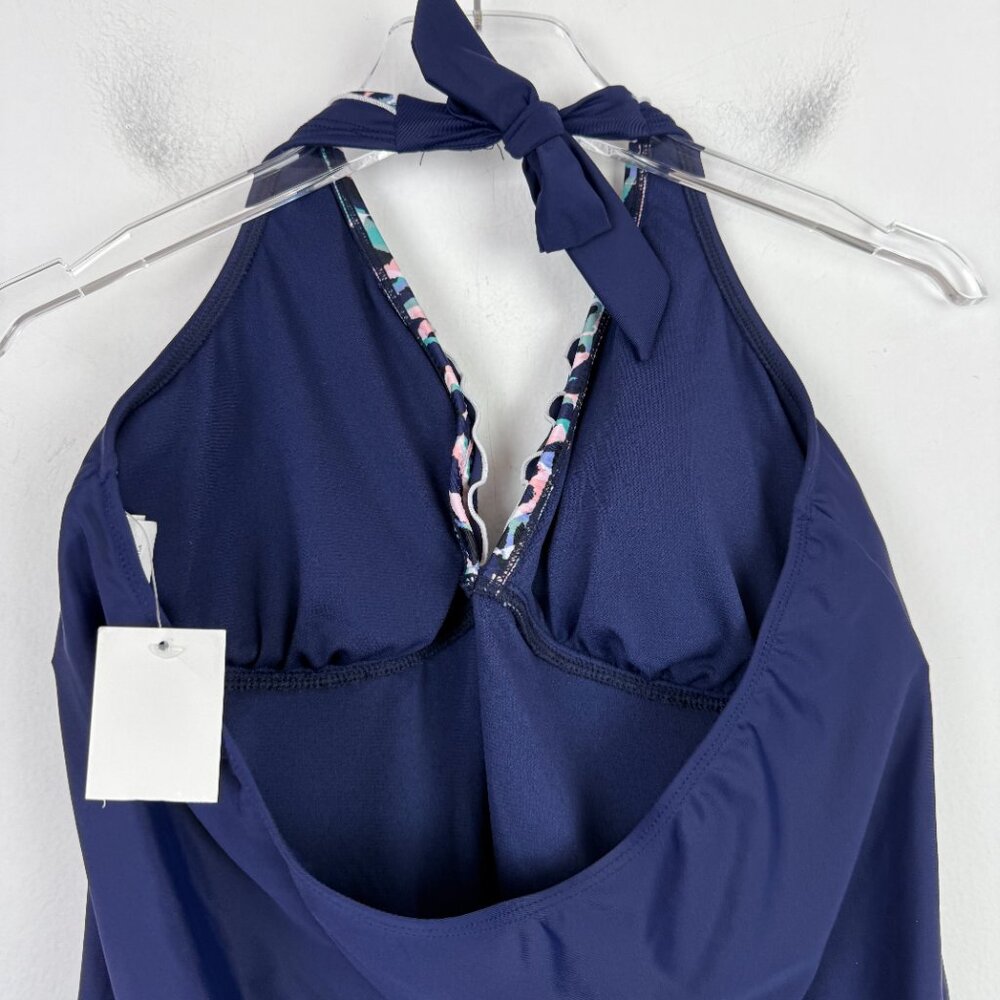 NWT Island Escape Mariposa Halterkini Top Tankini Swim Navy Blue Plus Size 14 - Picture 10 of 11